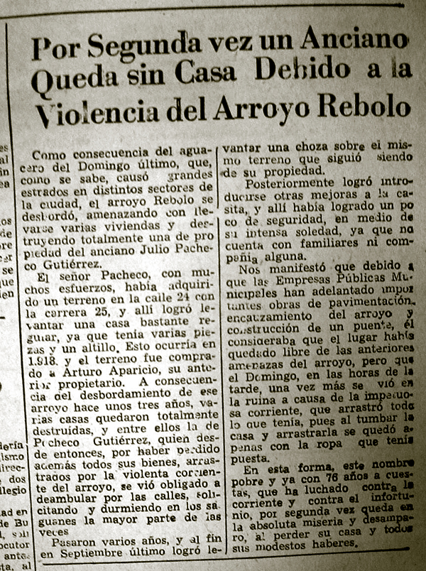 Por segunda vez un anciano queda sin casa debido a la violencia del arroyo Rebolo Segunda Vez